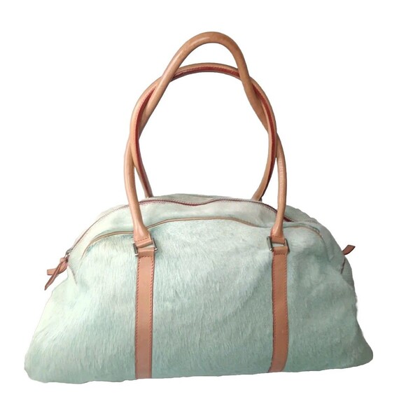 Vintage Dooney & Bourke Large Triangle Satchel Italian Leather Calf hair Bag - Picture 2 of 16